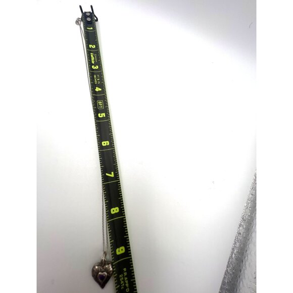 Vintage Sterling Silver Heart Pendant Necklace Purple Stone & Intricate Design - Picture 11 of 11